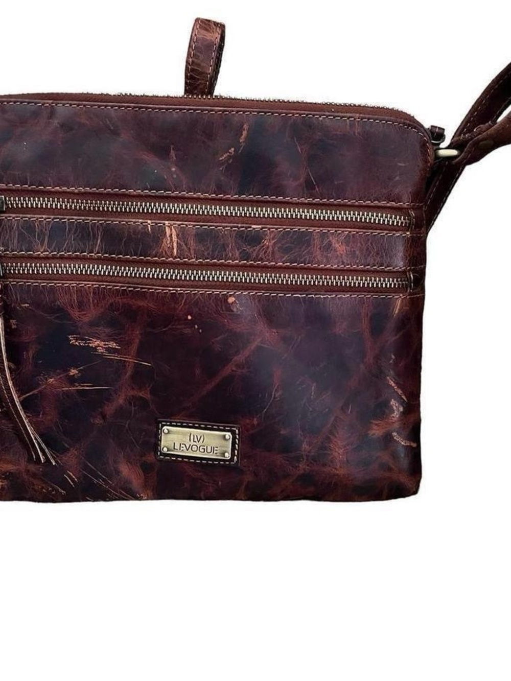 VTG. LEVOGUE COGNAC Quality oil Rubbed Distressed Leather Bag - Picture 3 of 4
